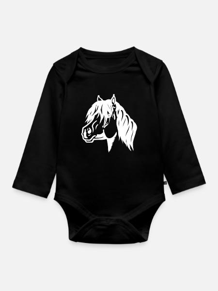 Pony Portrait weiß - Baby Bio-Langarm-Body - Schwarz
