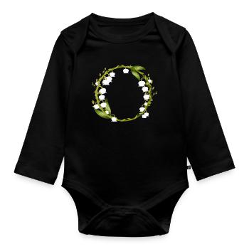 delicate spring-like wreath of lily of the valley - Organic Longsleeve Baby Bodysuit - black - Front