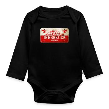 Innsbruck Austria vintage sign - Organic Longsleeve Baby Bodysuit - black - Front