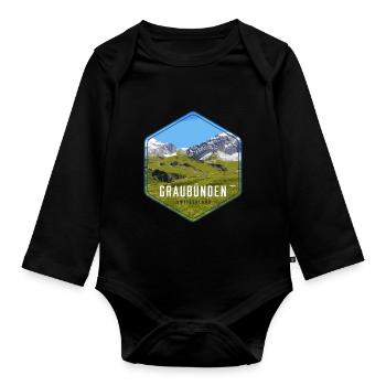 Graubünden Alpine Panorama - Organic Longsleeve Baby Bodysuit - black - Front