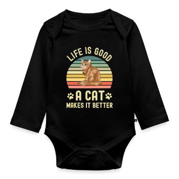 Katze Katzen - Baby Bio-Langarm-Body - Schwarz - Vorne