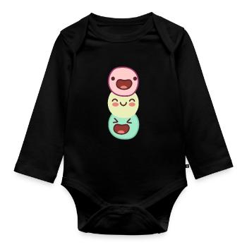 funny happy - unusually funny threesome - Organic Longsleeve Baby Bodysuit - black - Front