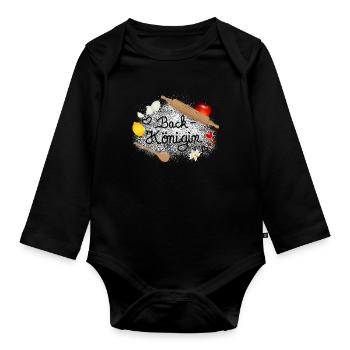 Mehl und Back Zutaten mit Schriftzug Back Königin - Baby Bio-Langarm-Body - Schwarz - Vorne