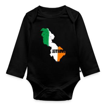 Leitrim Ireland Flag | County Outline Map - Organic Longsleeve Baby Bodysuit - black - Front