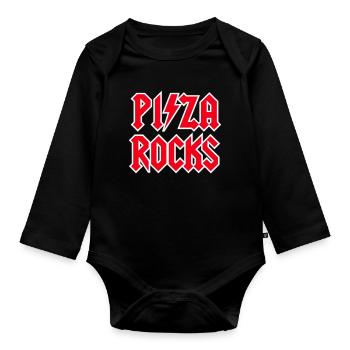 Funny pizza Rocks Rock Music Pizzeria Metal lover - Organic Longsleeve Baby Bodysuit - black - Front