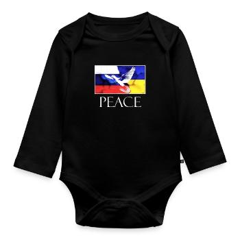 PEACE Russland Ukraine Friedenstaube - Baby Bio-Langarm-Body - Schwarz - Vorne