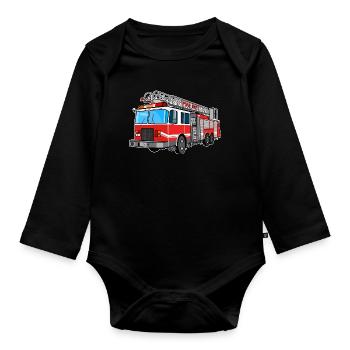 Fire brigade, fire engine, firefighter, extinguish - Organic Longsleeve Baby Bodysuit - black - Front