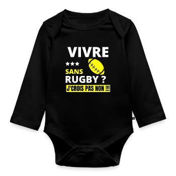 rugby, rugby sport, rugby humour - Body Bébé bio manches longues - noir - Devant