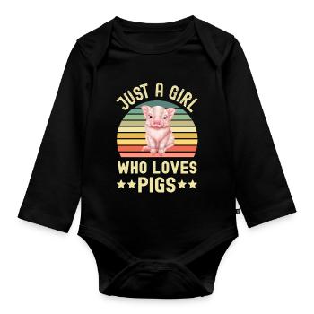 Schwein Schweine - Baby Bio-Langarm-Body - Schwarz - Vorne