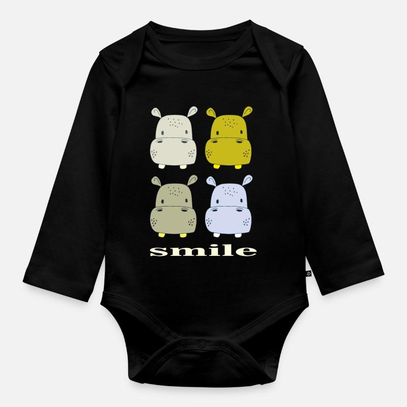 sourire d’hippopotame - Body Bébé bio manches longues - noir