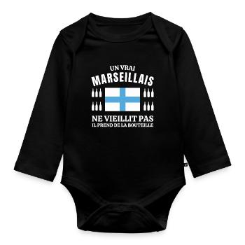 Marseille, Marseille humour, je suis Marseillais - Body Bébé bio manches longues - noir - Devant
