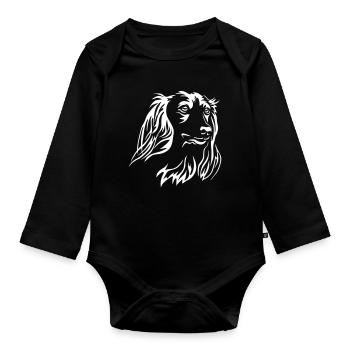 Dackel Kopf "Black Edition" - Baby Bio-Langarm-Body - Schwarz - Vorne