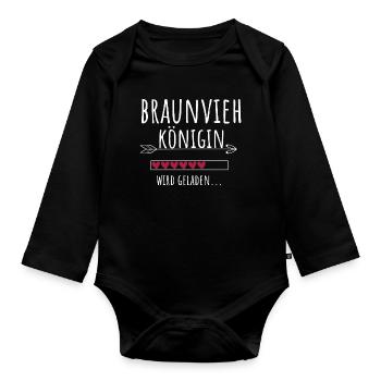 Braunviehkönigin Landwirtschaft Landwirtin Königin - Baby Bio-Langarm-Body - Schwarz - Vorne