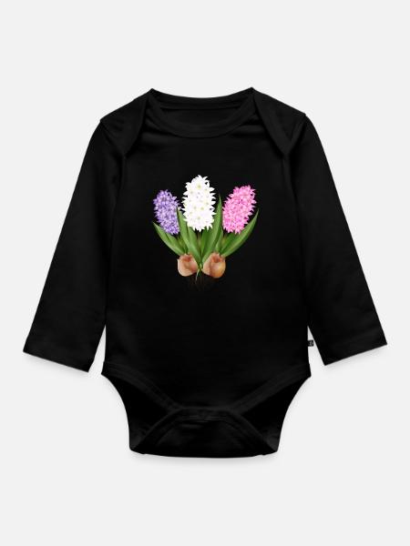 Von Hand gezeichnete Hyazinthen - Baby Bio-Langarm-Body - Schwarz