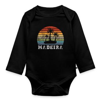 Madère Portugal Vintage Design - Body Bébé bio manches longues - noir - Devant