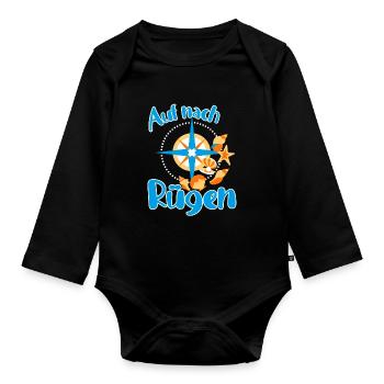 Rügen Ostsee Insel Urlaub mit Muscheln am Strand - Baby Bio-Langarm-Body - Schwarz - Vorne