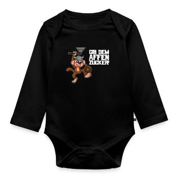 Gib dem Affen Zucker Spruch - Baby Bio-Langarm-Body - Schwarz - Vorne