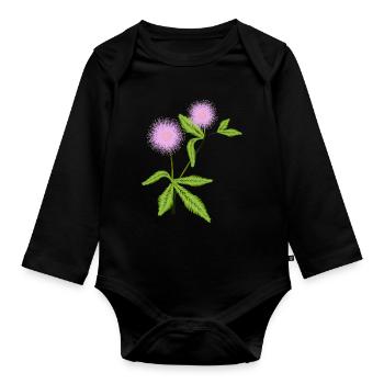 Mimosa plant with its sensitive leaves - Organic Longsleeve Baby Bodysuit - black - Front