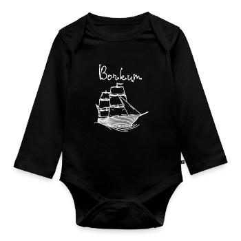 Borkum Insel Nordsee mit Segelschiff - Baby Bio-Langarm-Body - Schwarz - Vorne