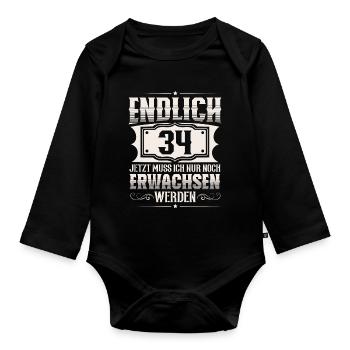 34. Geburtstag 34 Jahre Lustiger Spruch - Baby Bio-Langarm-Body - Schwarz - Vorne