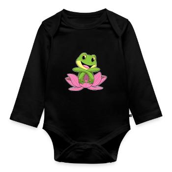 Fleur de lotus grenouille - Body Bébé bio manches longues - noir - Devant