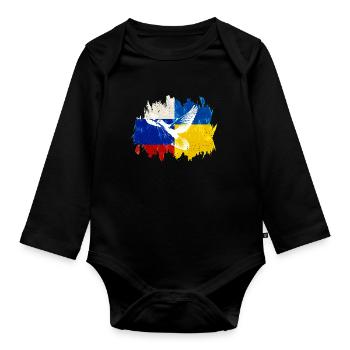 Ukraine Russland Konflikt Friedenstaube - Baby Bio-Langarm-Body - Schwarz - Vorne