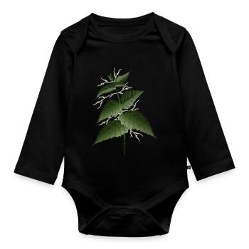 large nettle with large dark green leaves - Organic Longsleeve Baby Bodysuit - black - Front