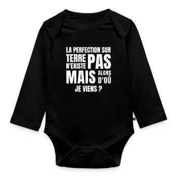 perfection, homme humour, femme humour - Body Bébé bio manches longues - noir - Devant