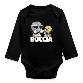 Bocciaspieler Bekleidung mit Boccia Kugeln Boccia - Baby Bio-Langarm-Body - Schwarz - Vorne