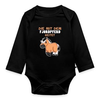 Norwegisches Fjordpferd Pferd Hauspferd - Baby Bio-Langarm-Body - Schwarz - Vorne