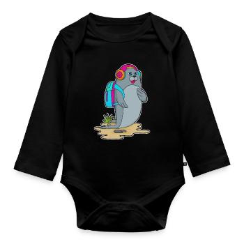 Seal Hiker Backpack Hiking - Organic Longsleeve Baby Bodysuit - black - Front