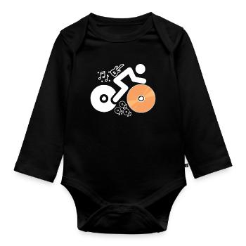 DJ-Figur mit Platten und Musiknoten - Baby Bio-Langarm-Body - Schwarz - Vorne