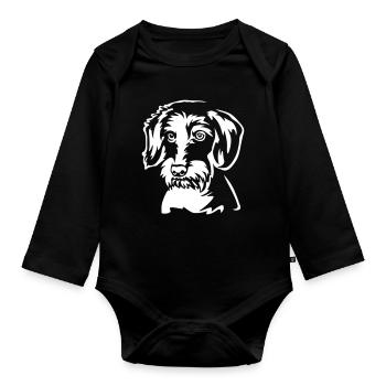 Dackel Kopf "BlackEdition" - Baby Bio-Langarm-Body - Schwarz - Vorne