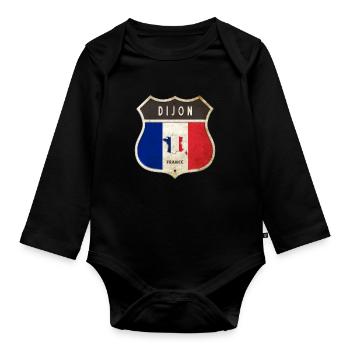 Dijon Frankreich Wappen Flaggen Design - Baby Bio-Langarm-Body - Schwarz - Vorne