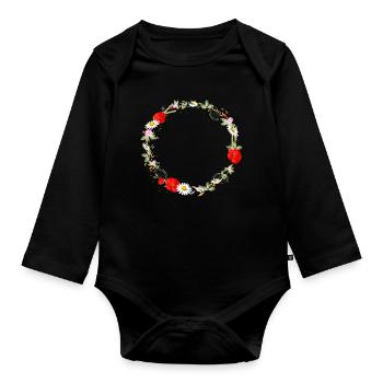 belle couronne de prairie d’été avec des coquelicots - Body Bébé bio manches longues - noir - Devant
