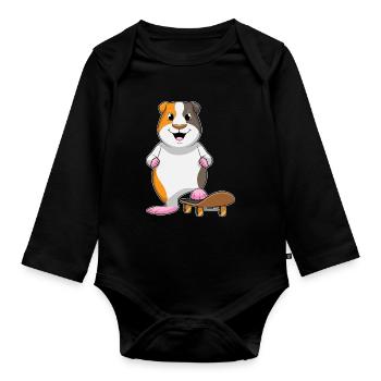 Meerschweinchen Skater Skateboard - Baby Bio-Langarm-Body - Schwarz - Vorne