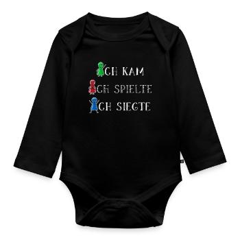 Ich kam ich spielte ich siegte Glücksshirt - Baby Bio-Langarm-Body - Schwarz - Vorne