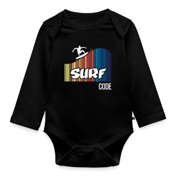 Surf Code (dark) - Organic Longsleeve Baby Bodysuit - black - Front