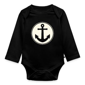 Anchor Captain Sailing Sailor - Organic Longsleeve Baby Bodysuit - black - Front