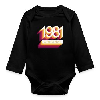 Born in 1981 - Organic Longsleeve Baby Bodysuit - black - Front