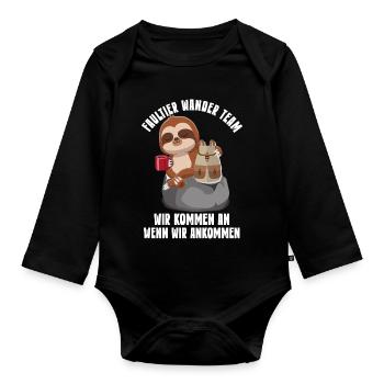 Faultier Gruppe Wandergruppe Berg Wanderung - Baby Bio-Langarm-Body - Schwarz - Vorne