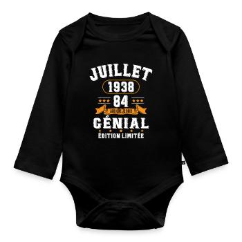 84 Ans Anniversaire Vintage Né(e) en Juillet 1938 - Body Bébé bio manches longues - noir - Devant