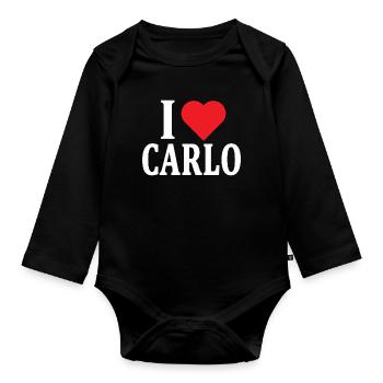 T-Shirt Ich liebe Carlo T-Shirt Geschenkidee - Baby Bio-Langarm-Body - Schwarz - Vorne