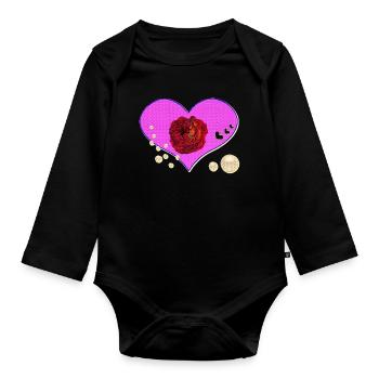 rosen design, Herzmuster Perlen - Baby Bio-Langarm-Body - Schwarz - Vorne