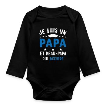 je suis un Papa et un Beau-Papa qui déchire - Body Bébé bio manches longues - noir - Devant