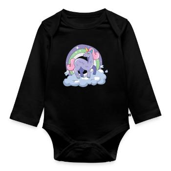 Einhorn auf Wolke sieben - Baby Bio-Langarm-Body - Schwarz - Vorne