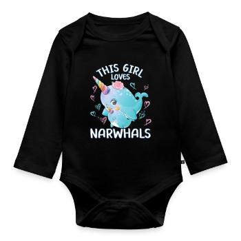 Dieses Maedchen Liebt Narwale - Baby Bio-Langarm-Body - Schwarz - Vorne