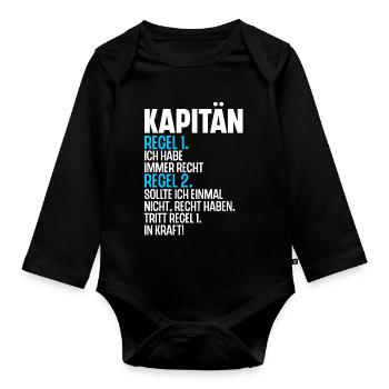 Kapitän Boot Schiff Segeln Segler Segelboot - Baby Bio-Langarm-Body - Schwarz - Vorne