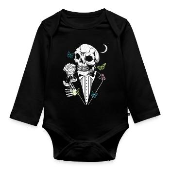 Gentelman Skull mit Rose - Baby Bio-Langarm-Body - Schwarz - Vorne