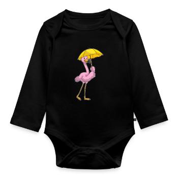 Parapluie Flamant Rose - Body Bébé bio manches longues - noir - Devant